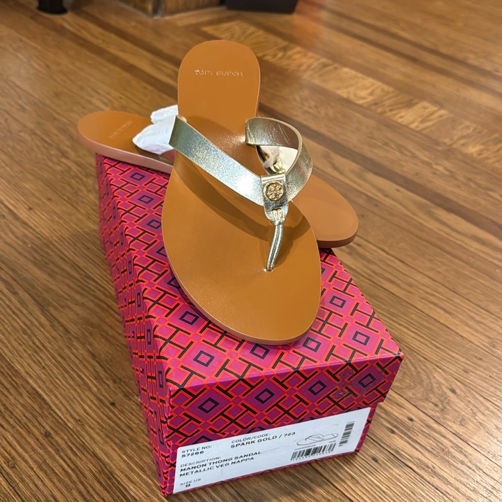Women’s Tory Burch Manon Thong Sandal Metallic Spark Gold 8 NEW